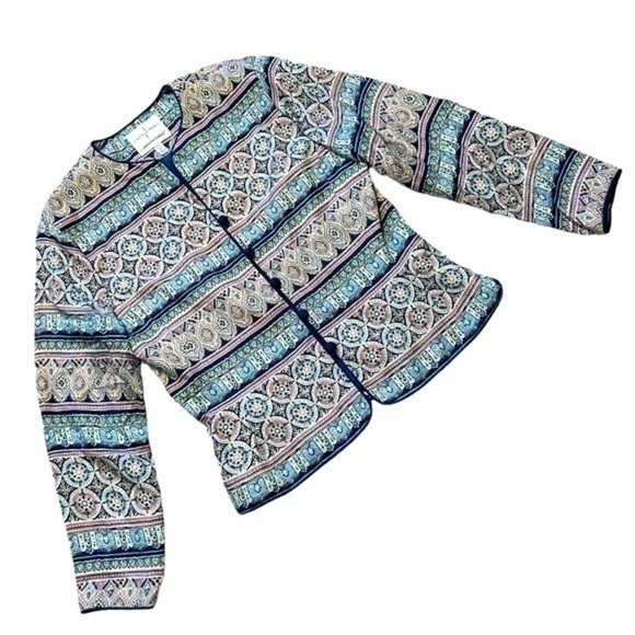 VINTAGE ADRIANNA PAPELL 100% SILK PASTEL PRINT BUTTON LINED BLAZER, SIZE 10 - Picture 1 of 8